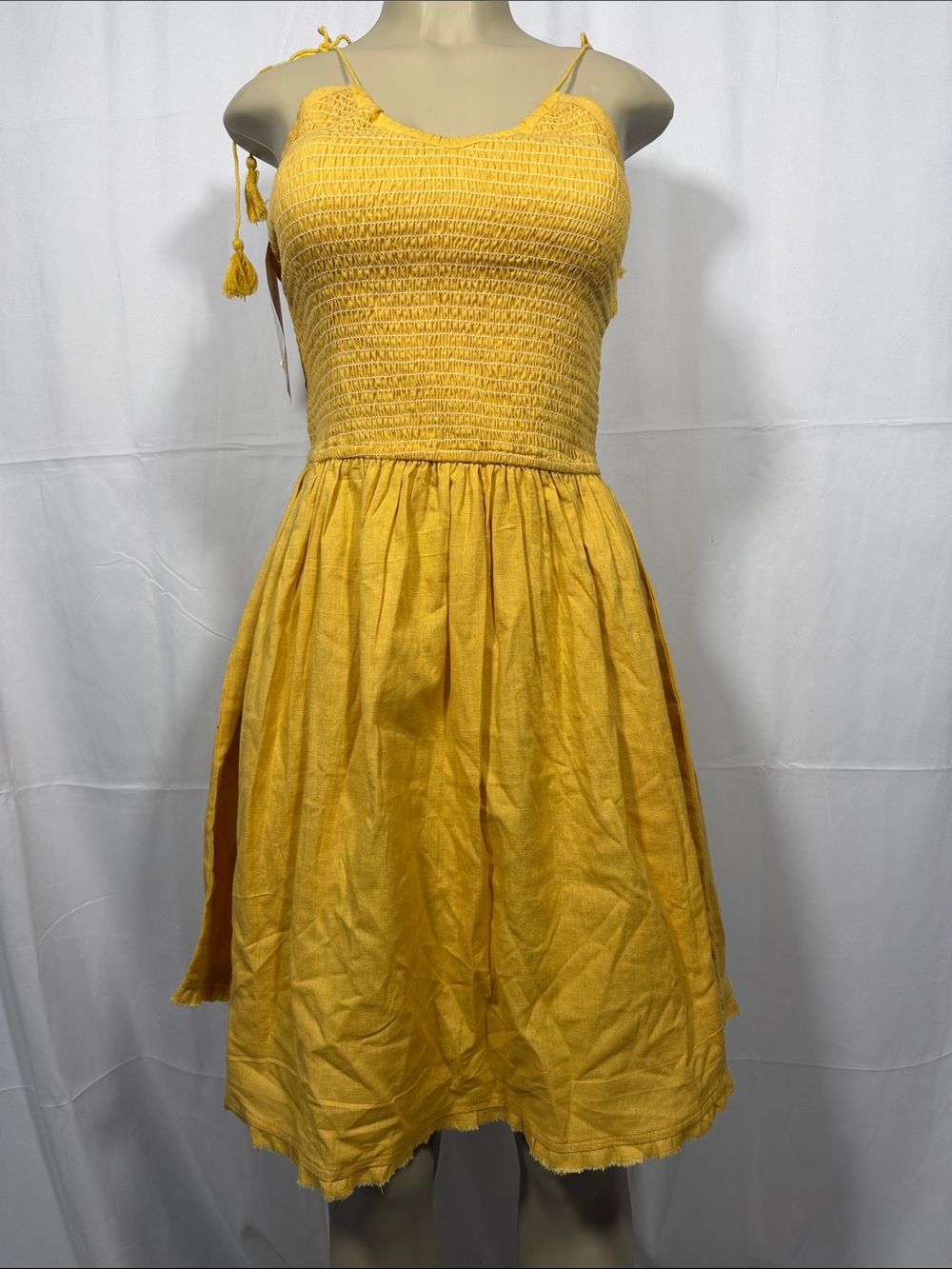 Yellow Smocked Tie-Shoulder Sundress
